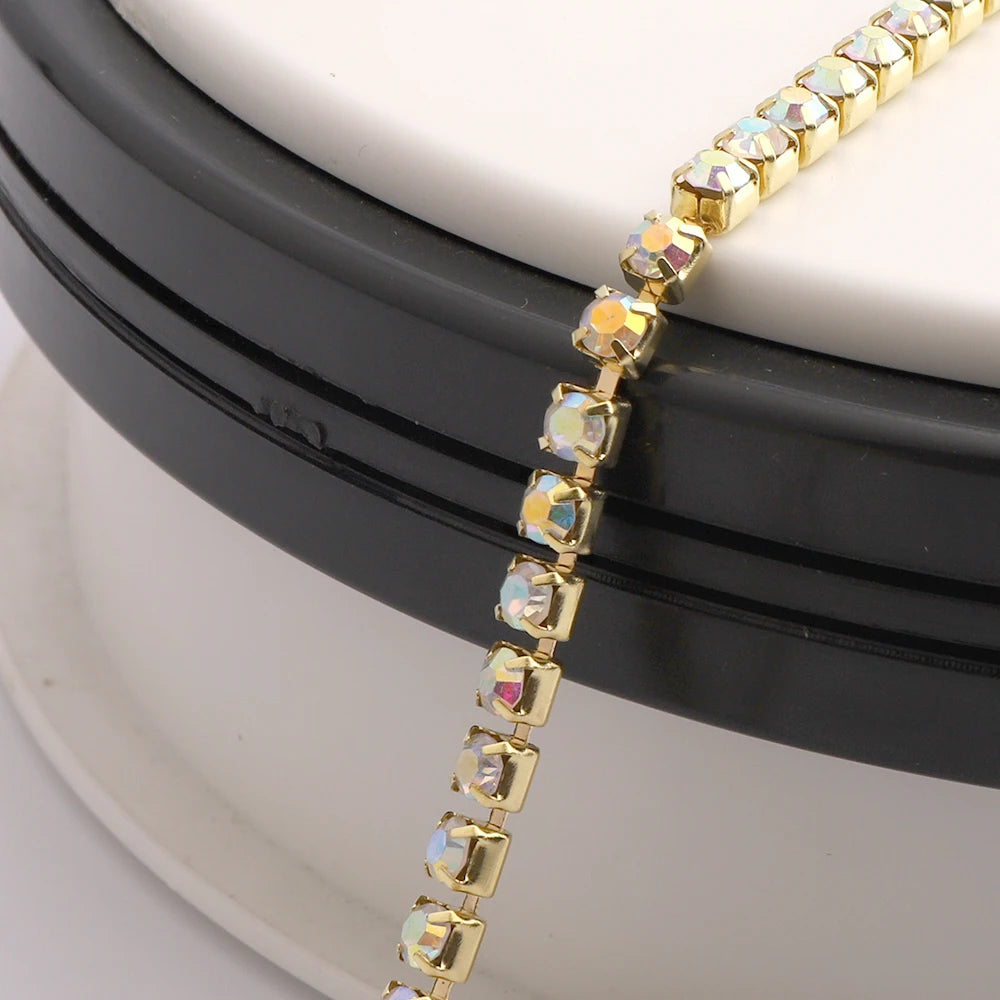 SS6-SS28 Glitter Rhinestone Cup Chain by Yiben (Silver/Gold Base)