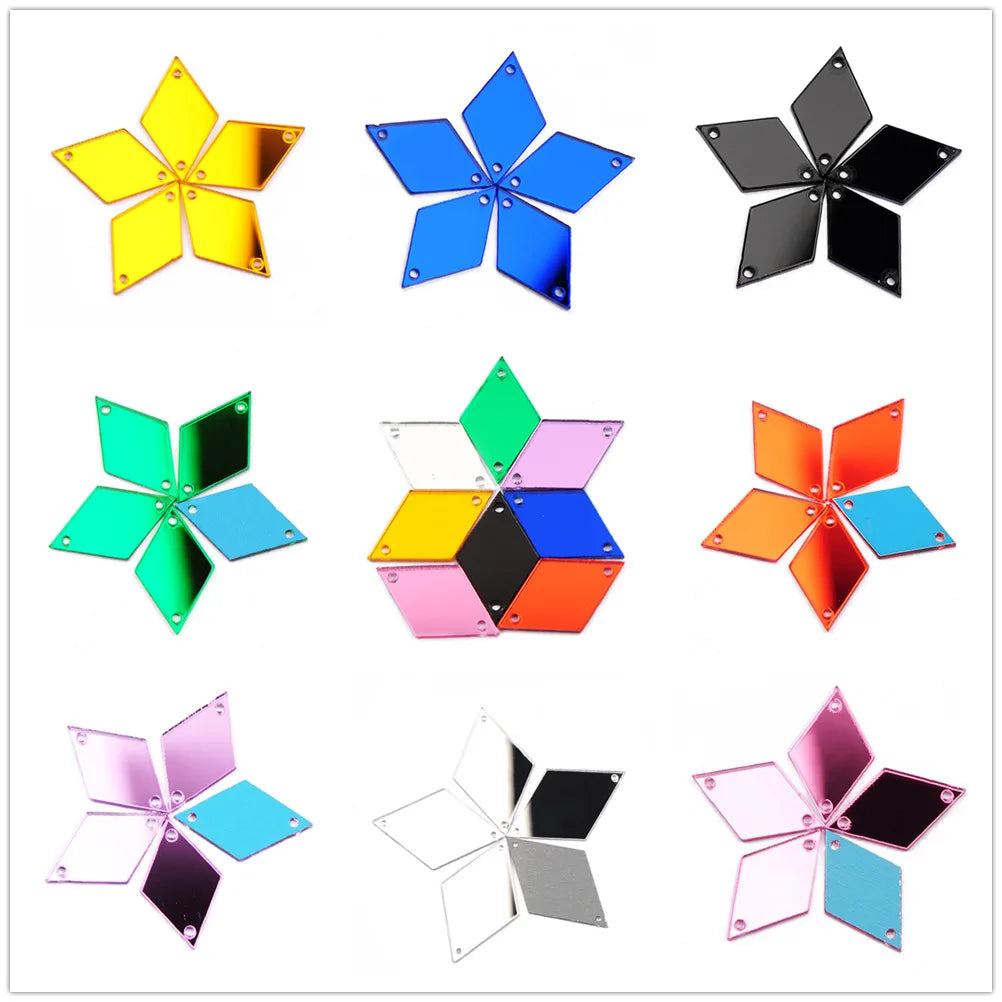 Rectangle Acrylic Rhinestones Sew-On by Yiben (17 Colors, 3 Sizes)