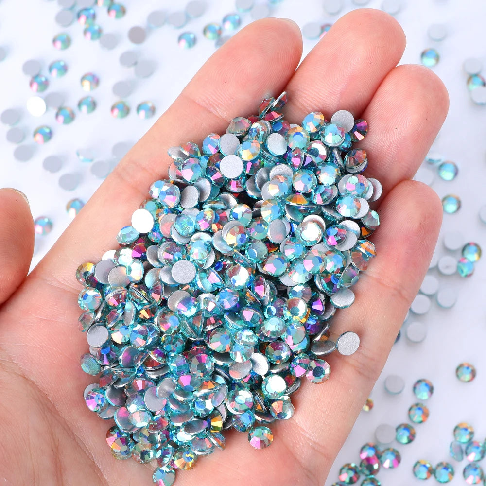 SS6-SS30 High-Shine Champagne Aquamarine Non-Hotfix Flat Rhinestones by Yiben