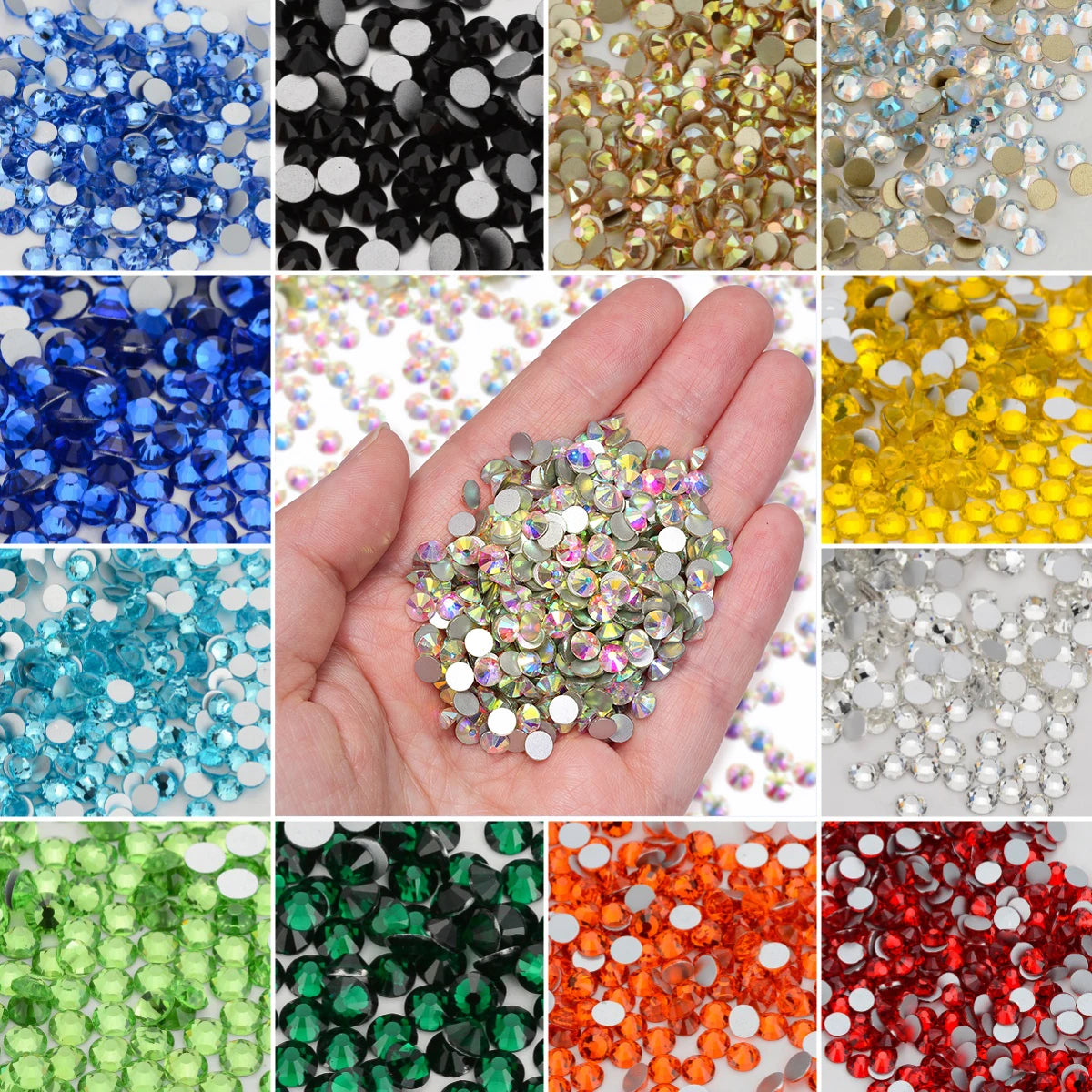 Glitter Glass Round Rhinestones Non Hotfix SS6-SS12 Collection 1 by Yiben