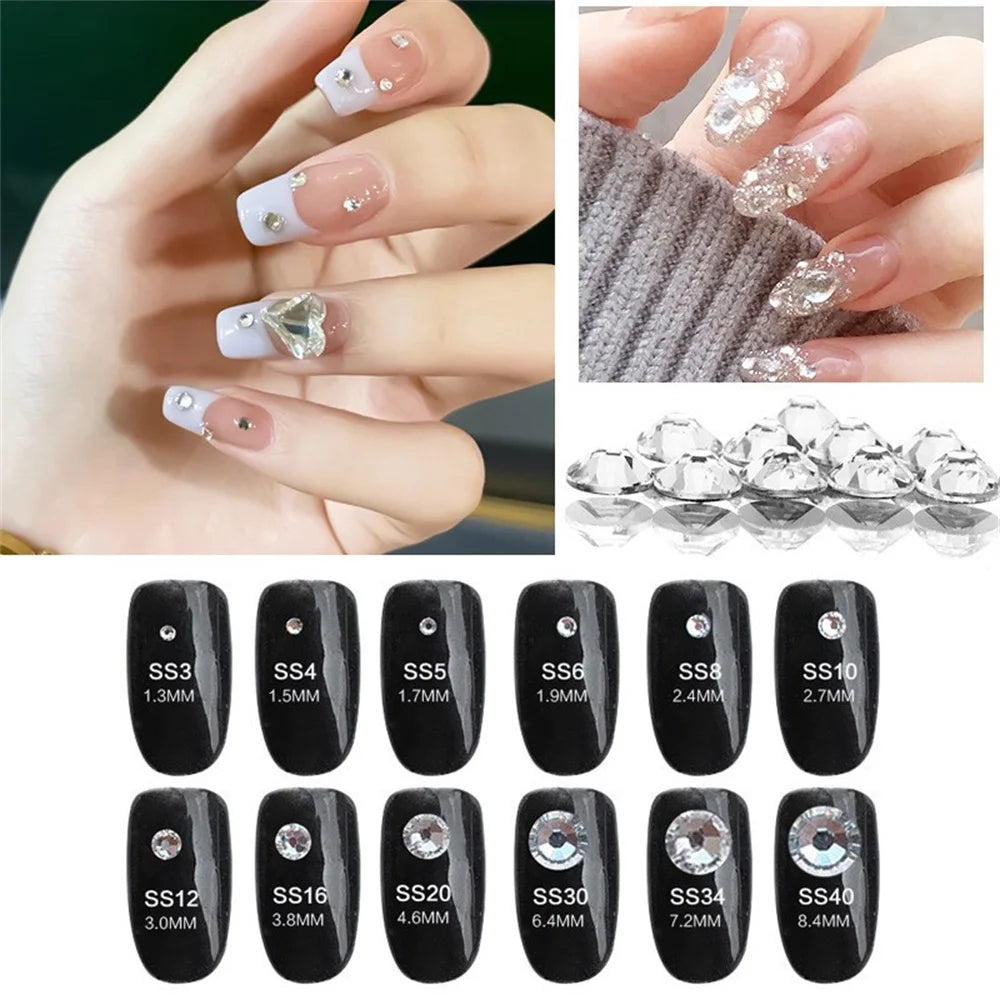 Glitter Glass Round Rhinestones Non Hotfix SS6-SS12 Collection 1 by Yiben