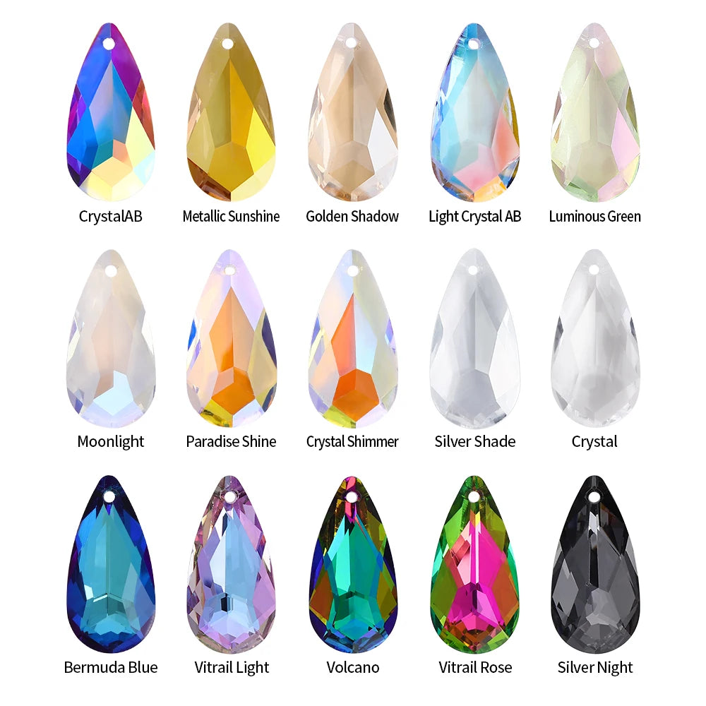 Drop Single Hole Pointed Back Glass Rhinestone 12x24mm 15 Colors by Yiben