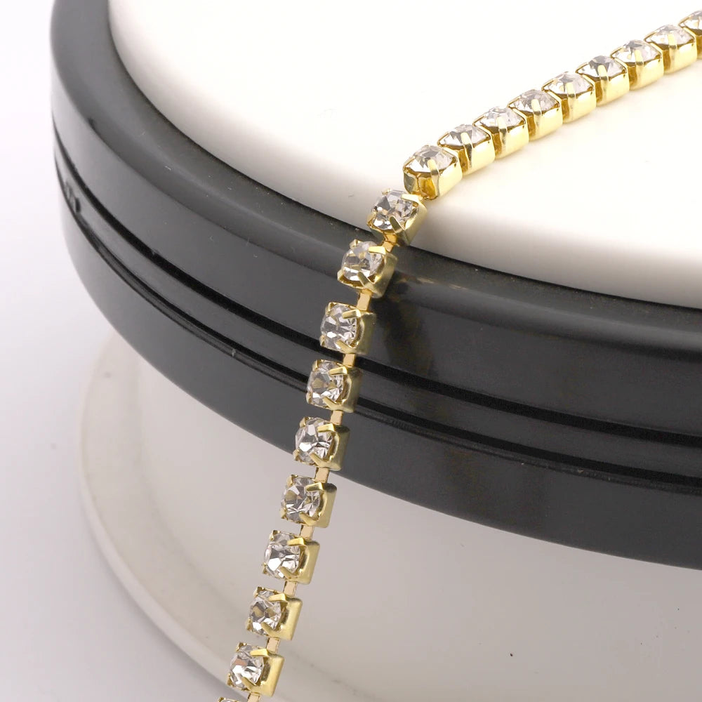 SS6-SS28 Glitter Rhinestone Cup Chain by Yiben (Silver/Gold Base)