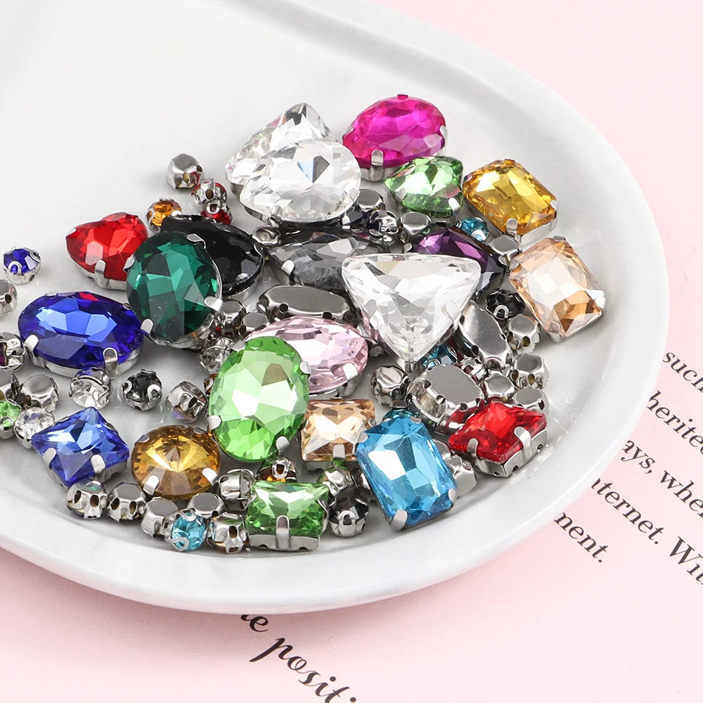 Rectangle Acrylic Rhinestones Sew-On by Yiben (17 Colors, 3 Sizes)