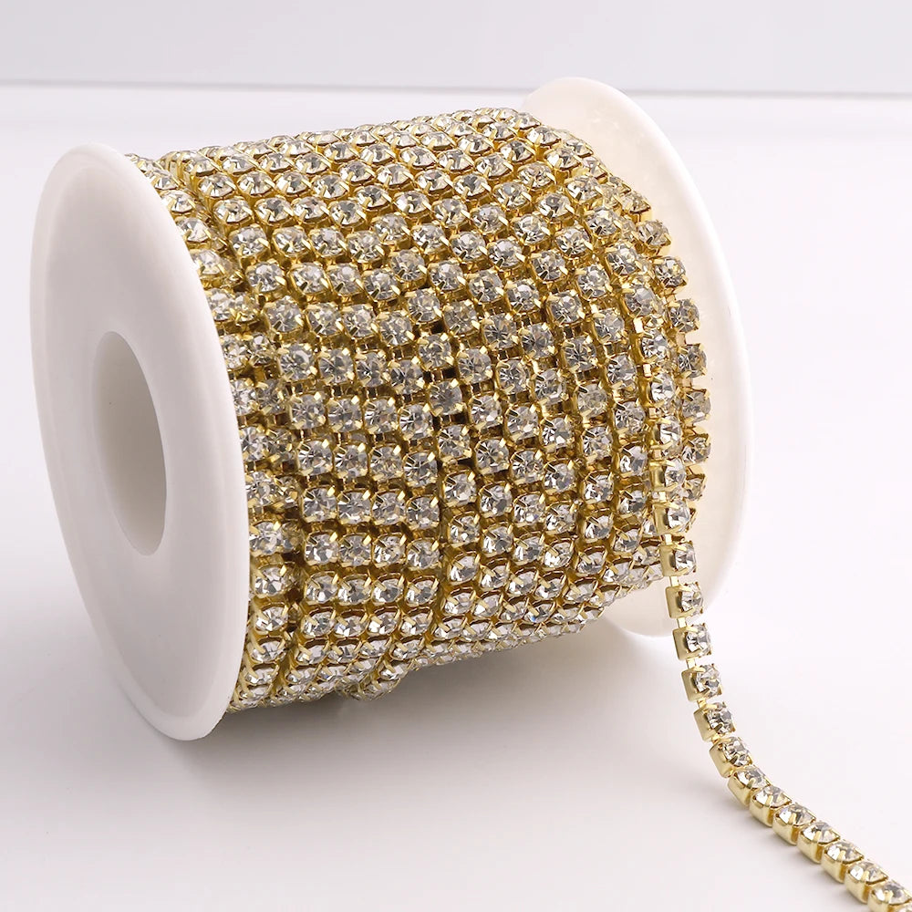 SS6-SS28 Glitter Rhinestone Cup Chain by Yiben (Silver/Gold Base)