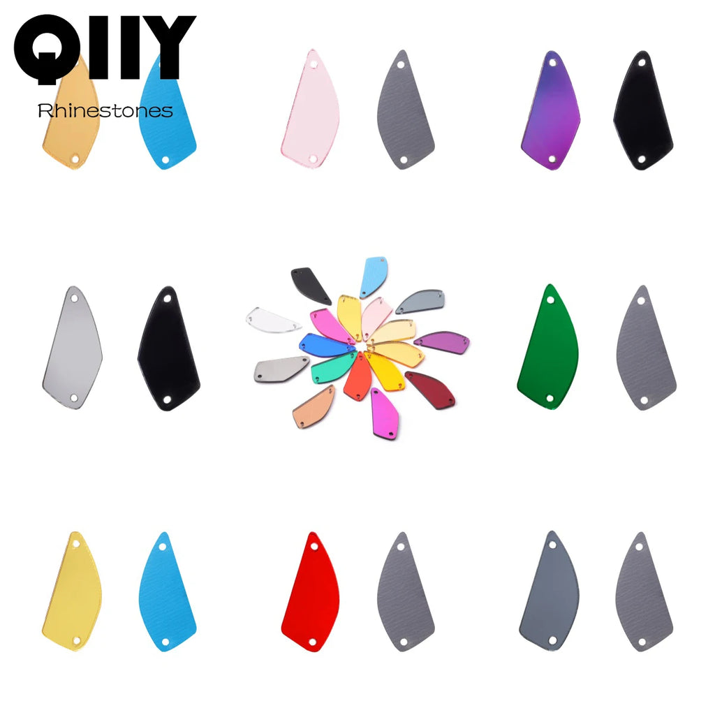 Fan Shaped Acrylic Rhinestones Sew-On by Yiben (17 Colors, 11x25mm)
