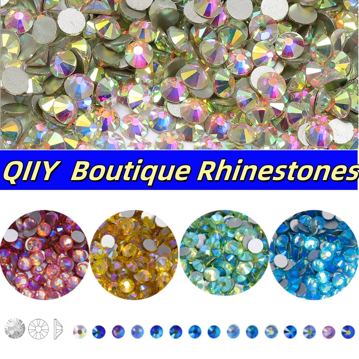 High Quality Glass Glue On Rhinestones AB Series SS12-SS16 (29 Colors) by Yiben