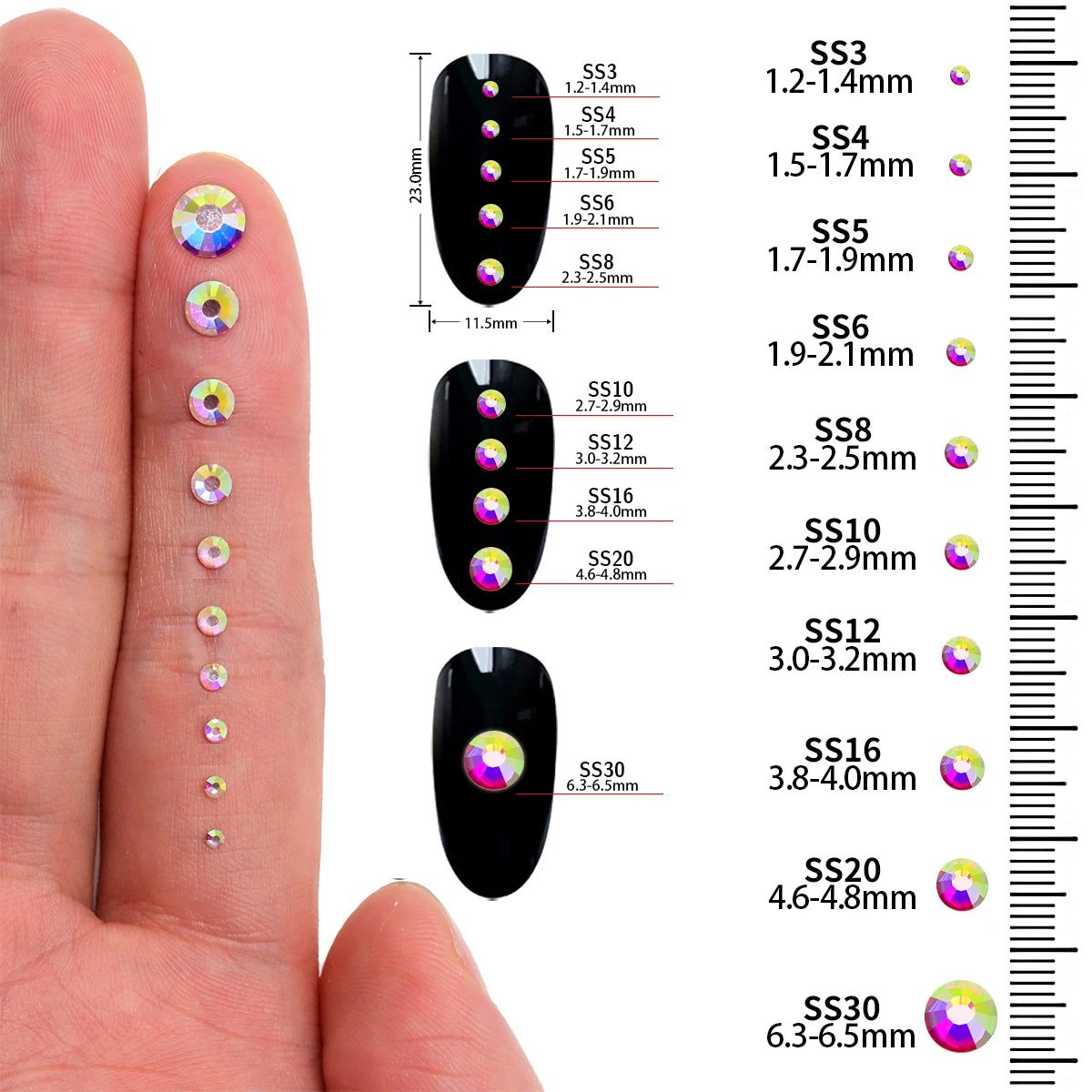SS3-SS30 Amber Non-Hotfix Flatbase Rhinestones by Yiben