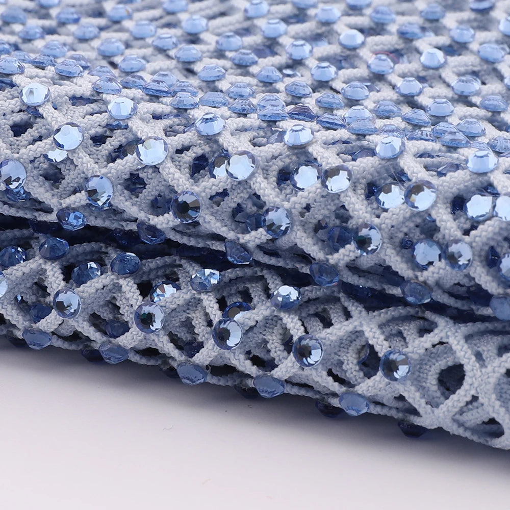 Stretch Crystal Net Fabric with Glass Rhinestones SS10 (12 Colors) by Yiben