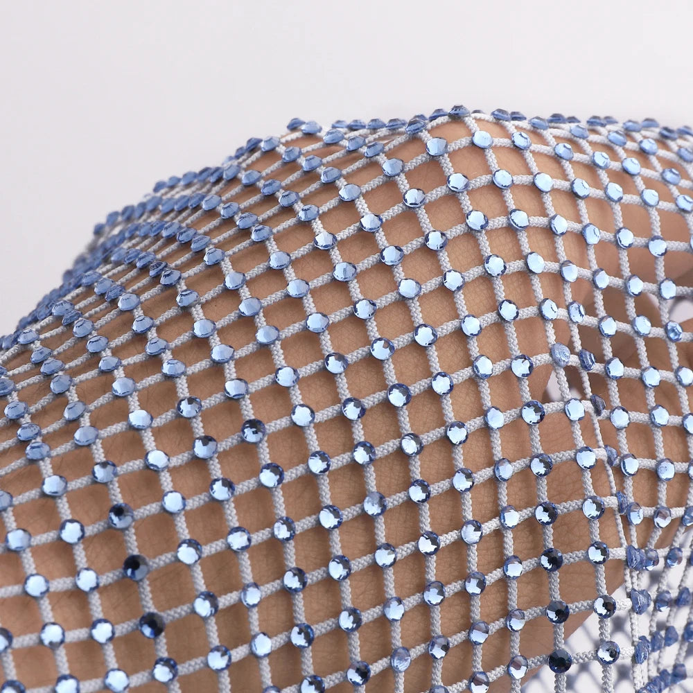 Stretch Crystal Net Fabric with Glass Rhinestones SS10 (12 Colors) by Yiben