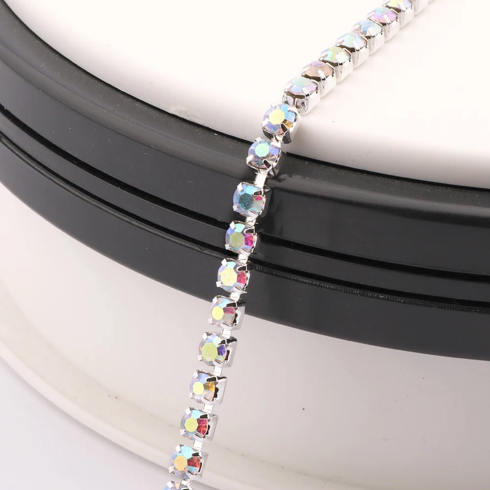 SS6-SS28 Glitter Rhinestone Cup Chain by Yiben (Silver/Gold Base)