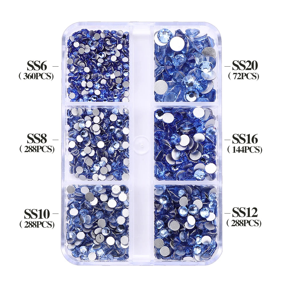 SS6-SS20 Mix Size Boxed Non-Hotfix Rhinestones by Yiben (33 Colors)