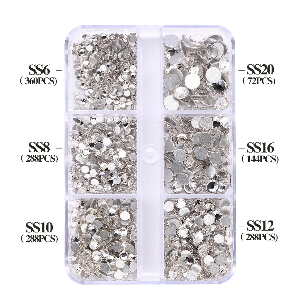 SS6-SS20 Mix Size Boxed Non-Hotfix Rhinestones by Yiben (33 Colors)