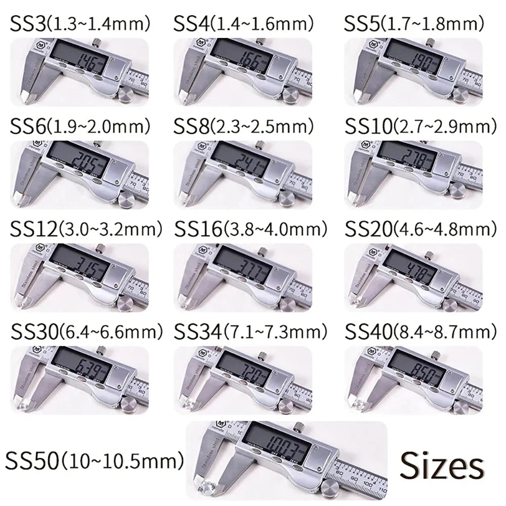 White Hotfix Rhinestones Glass SS3-SS50 by Yiben (2 Colors)