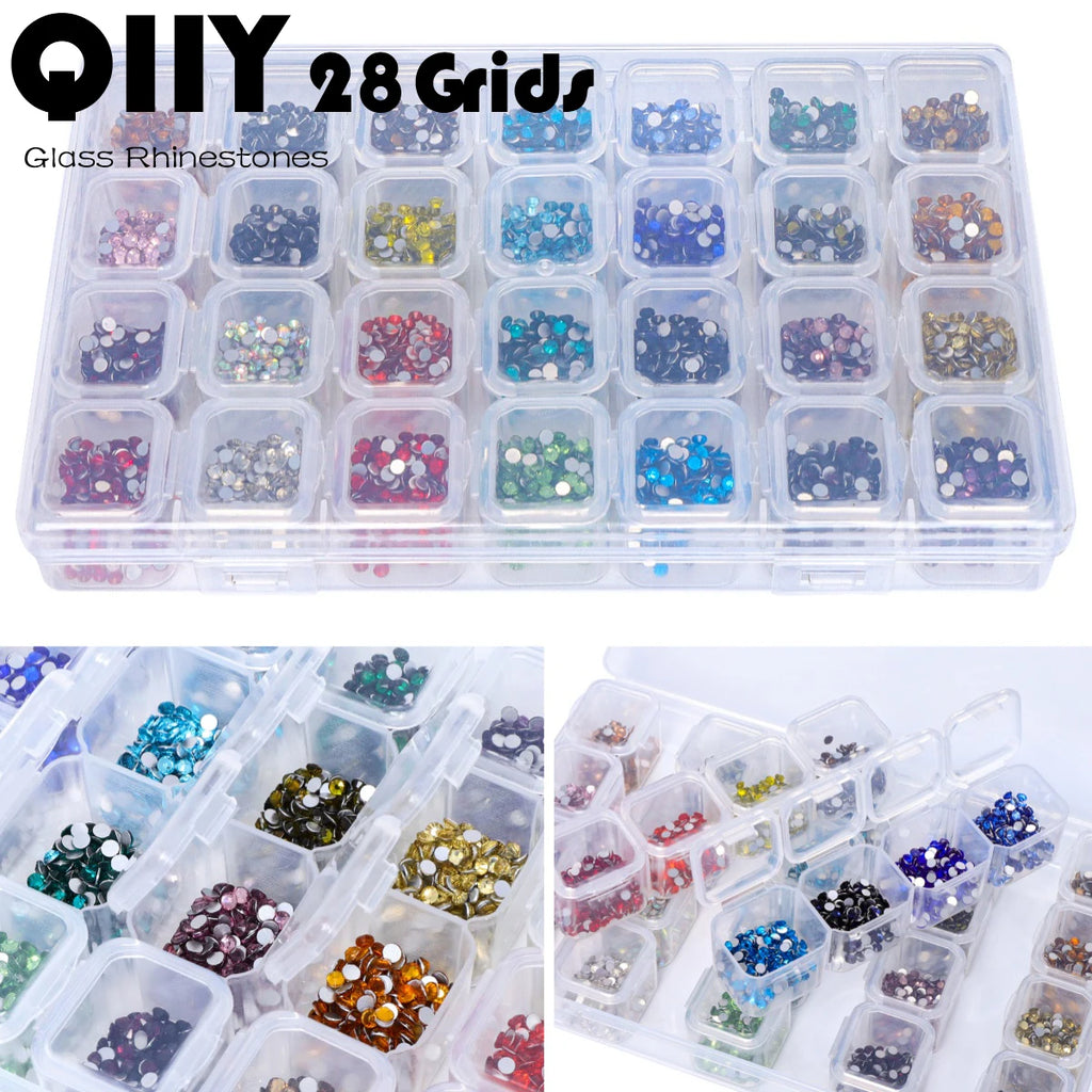 28 Grids Mixed Color Glass Non Hotfix Rhinestones SS6-SS20 by Yiben