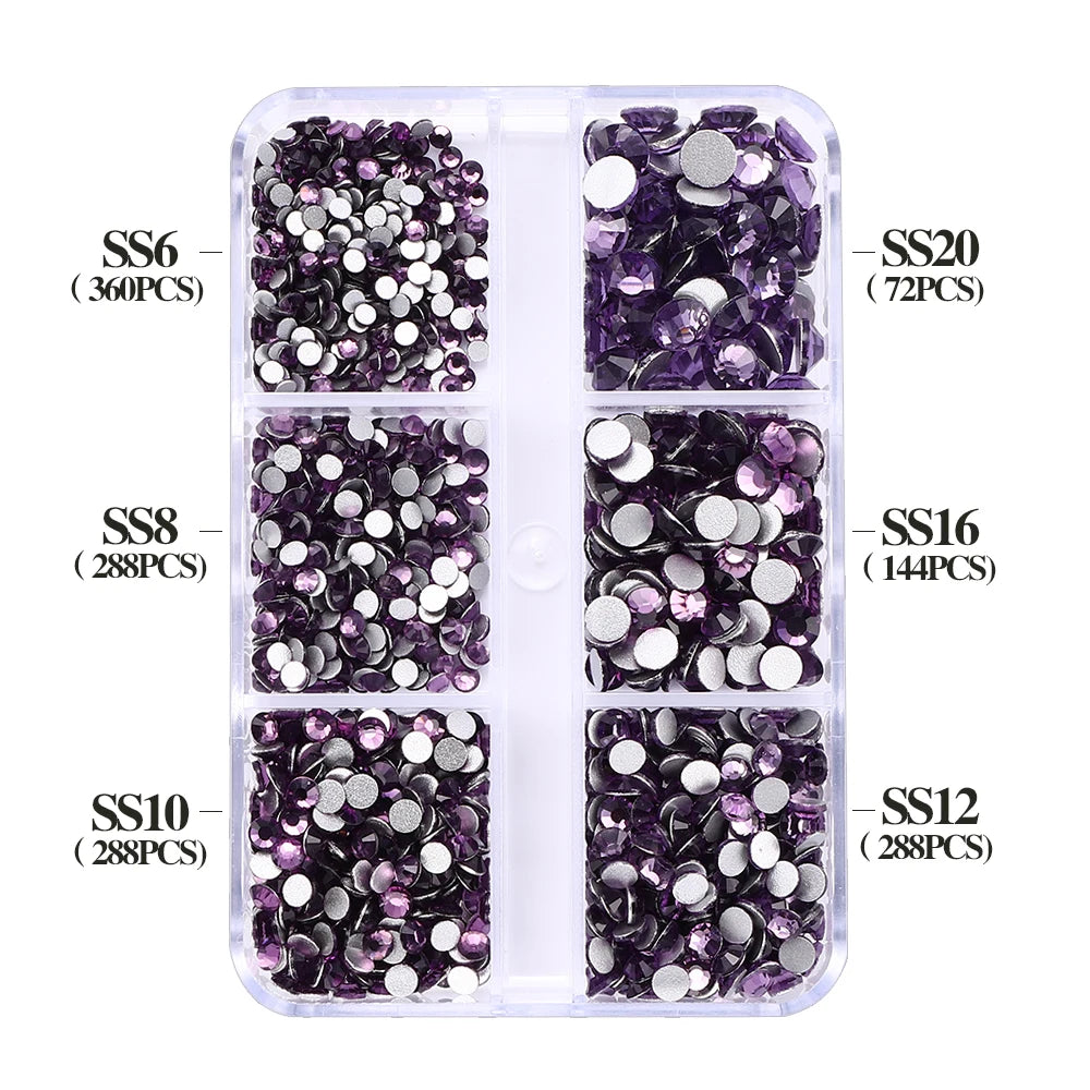 SS6-SS20 Mix Size Boxed Non-Hotfix Rhinestones by Yiben (33 Colors)