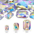 Emerald Cut Glass Sew-On Rhinestones by Yiben (3 Colors, Mix Size)
