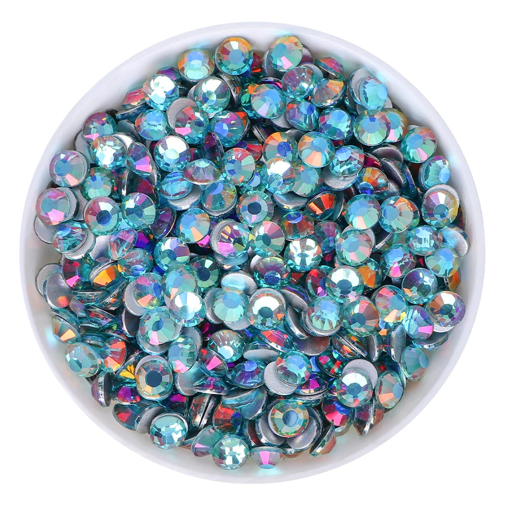 SS6-SS30 High-Shine Champagne Aquamarine Non-Hotfix Flat Rhinestones by Yiben