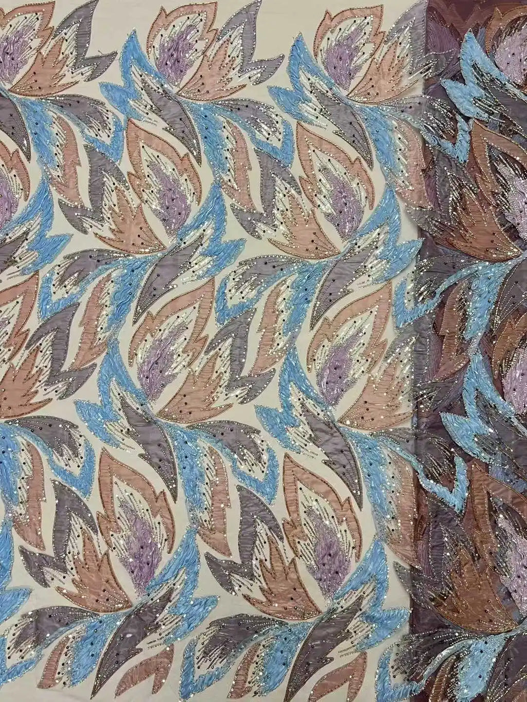 Handmade Beaded Sequins African Lace Fabric by Yiben (7 Colors, 5 Yards)