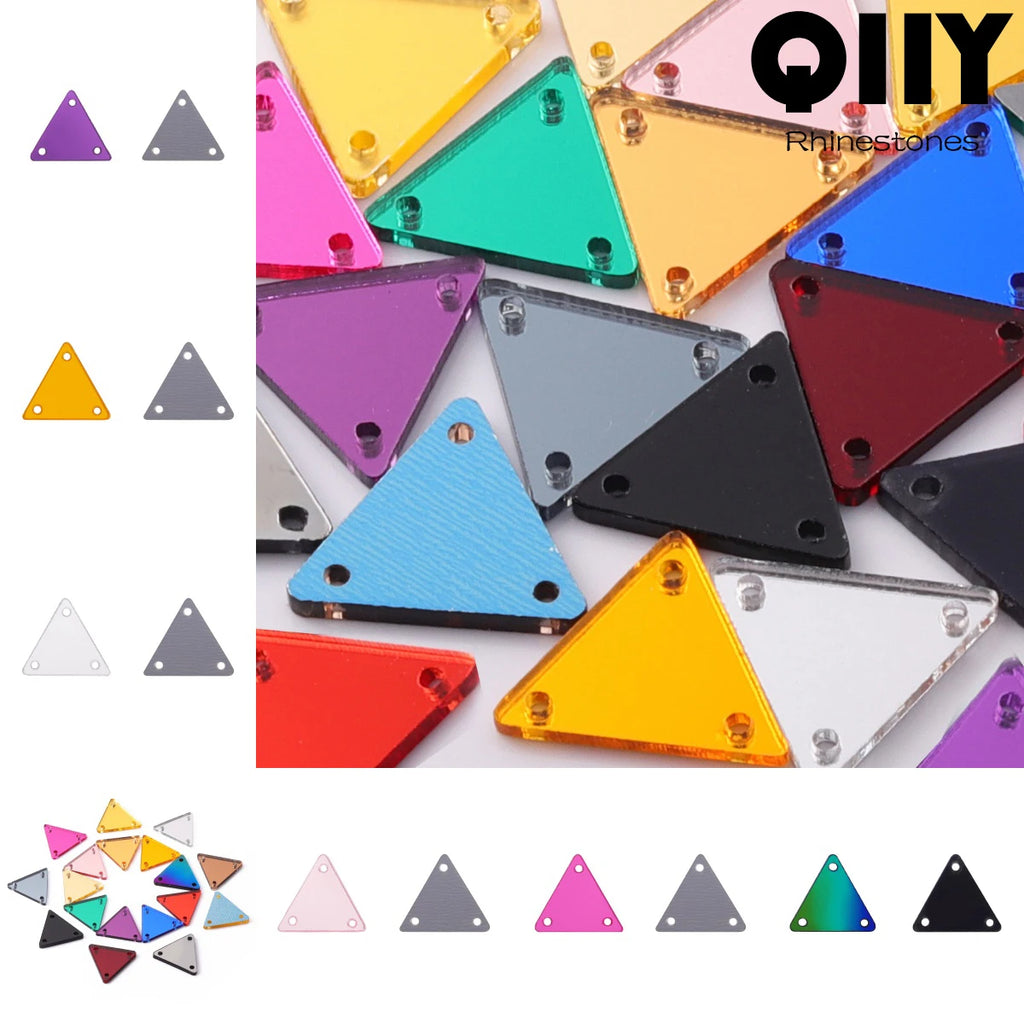 Triangle Acrylic Rhinestones Sew-On by Yiben (17 Colors, 2 Sizes)