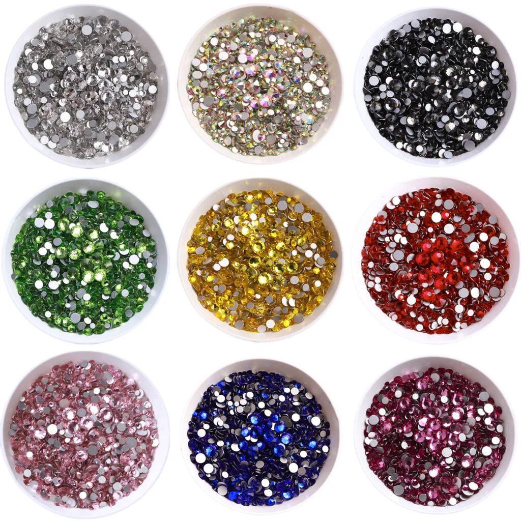 3000Pcs Mix Size Flatbase Glass Rhinestones Non Hotfix Crystal by Yiben