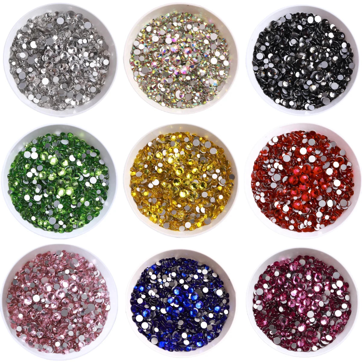 3000Pcs Mix Size Flatbase Glass Rhinestones Non Hotfix Crystal by Yiben