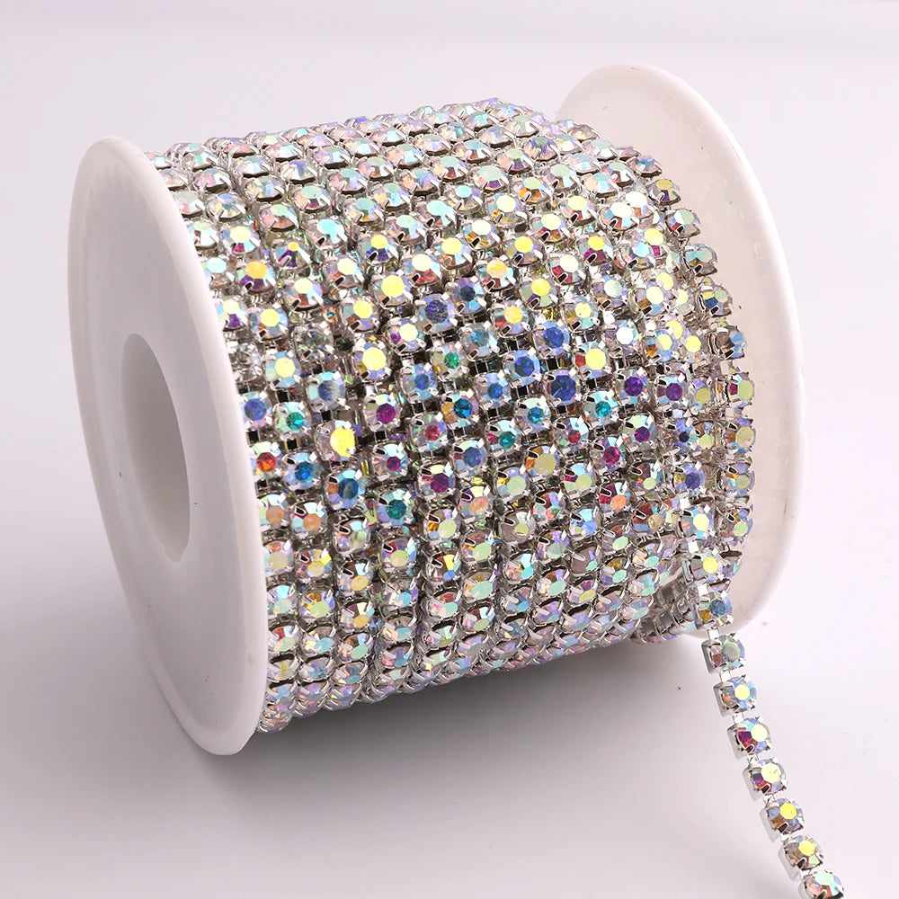 SS6-SS28 Glitter Rhinestone Cup Chain by Yiben (Silver/Gold Base)