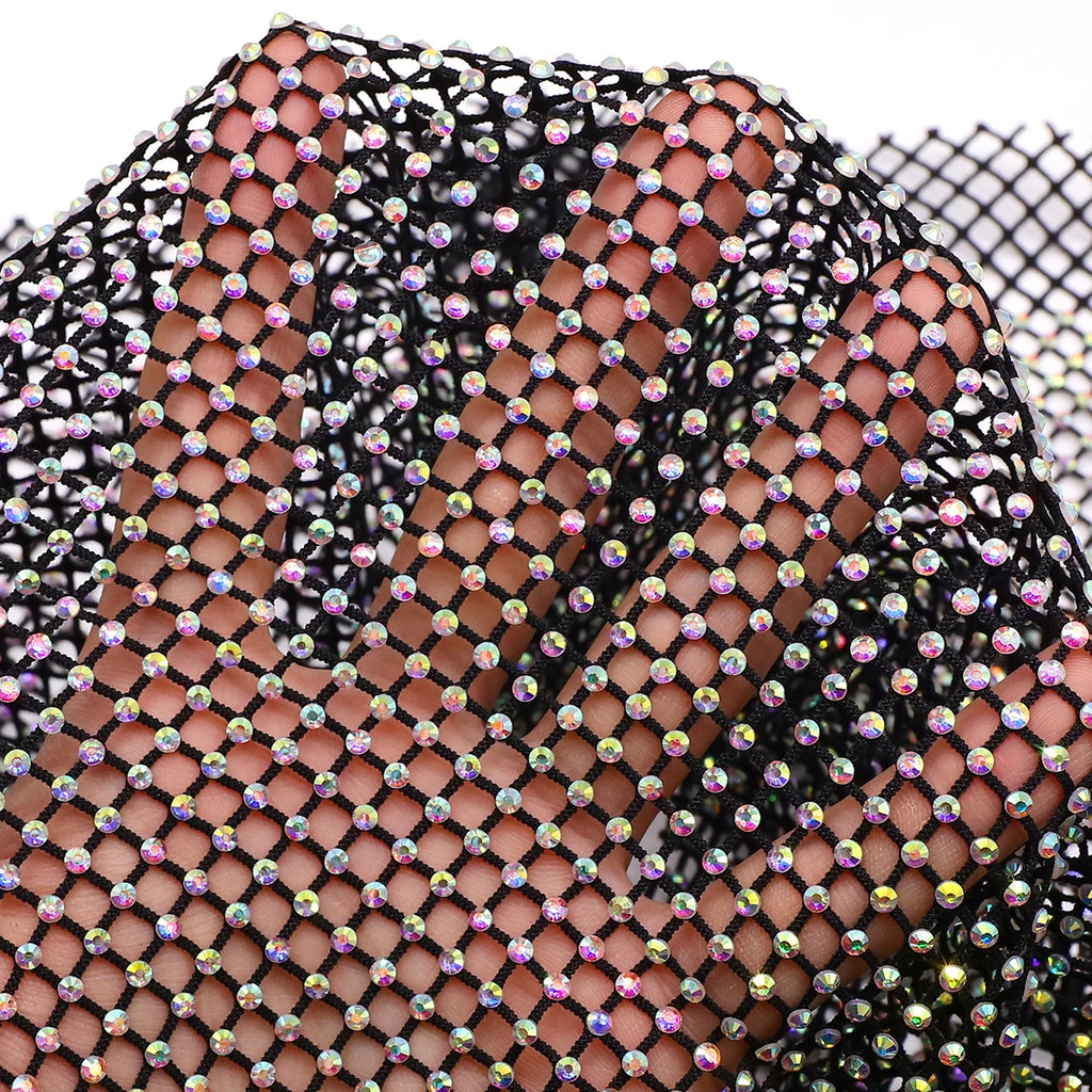Stretch Crystal Net Fabric with Glass Rhinestones SS10 (12 Colors) by Yiben
