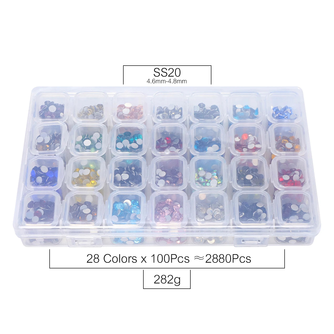 28 Grids Mixed Color Glass Non Hotfix Rhinestones SS6-SS20 by Yiben