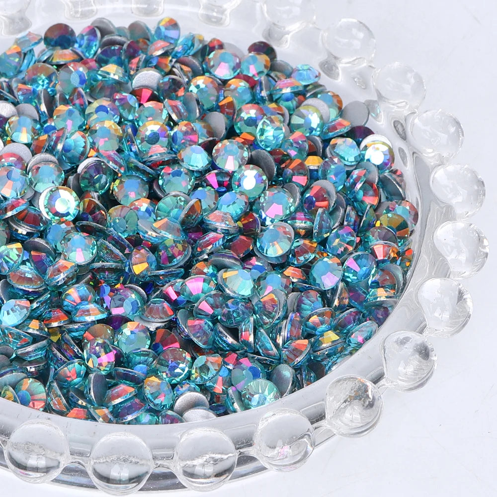 SS6-SS30 High-Shine Champagne Aquamarine Non-Hotfix Flat Rhinestones by Yiben